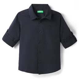 UCB Cotton Woven Full Sleeves Solid Colour Shirt - Navy Blue-image-9