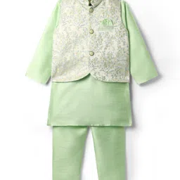 Ridokidz Full Sleeves Solid Kurta & Pyjama With Floral Printed Jacket Set - Pista image 1