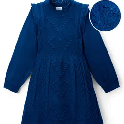 Hola Bonita Knit Full Sleeves Pullover Woollen Dress with Cable Knit Design - Teal Blue-picture-26