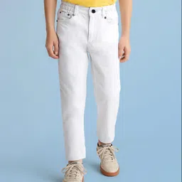 arias by lara dutta Arias Cotton Woven Full Length Washed Jeans - White-picture-17