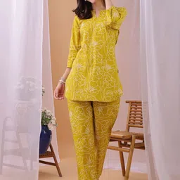 KALINI Floral Printed Mandarin Collar Neck Top With Trousers Co-Ords-picture-21