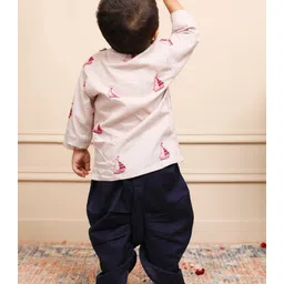 Polka Tots Full Sleeves Boat Embroidered Kurta  With Dhoti - Cream image 3