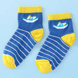 Cute Walk By Babyhug Anti-Bacterial Ankle Length Socks Boat & Stripes Design  Pack Of 5- Blue Grey & White image 2