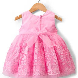 Babyhug 5 Layers Mesh Sleeveless Party Dress With Premium Lace Fabric & Sequins Detailing on Yoke and Bow - Pink image 2