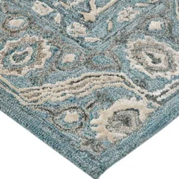saraswatii global Blue & Beige Ethnic Motifs Anti-Skid Woollen Carpet image 4