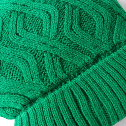 Babyhug Knit Woollen Cable Knit Design Cap With Pom Pom Applique Green - Diameter 11 cm image 3