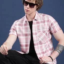 THE BEETEL HOUSE Men Relaxed Fit Checked Spread Collar Cotton Casual Shirt-picture-12