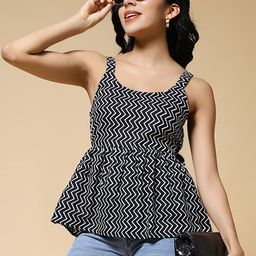 Womenster Women Geometric Zig Zag Printed Cotton Peplum Top-picture-37