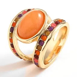 QUECY Gold-Plated Stone-Studded Adjustable Finger Ring-picture-32