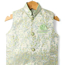 Ridokidz Full Sleeves Solid Kurta & Pyjama With Floral Printed Jacket Set - Pista image 4