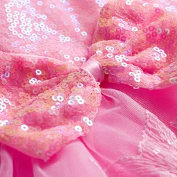 Babyhug 5 Layers Mesh Sleeveless Party Dress With Premium Lace Fabric & Sequins Detailing on Yoke and Bow - Pink image 4