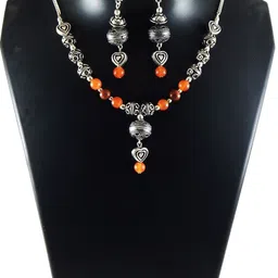 Jaya Vision Jewelry Silver-Plated Carnelian & Goldstone Gemstone Beaded Jewellery Set-picture-18