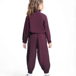 Ollington St. Woven Full Sleeves Front Zipper Jacket & Joggers Winter Wear Set With Stripes Detailing - Wine image 5