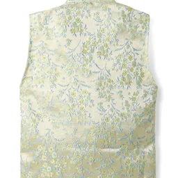 Ridokidz Full Sleeves Solid Kurta & Pyjama With Floral Printed Jacket Set - Pista image 5