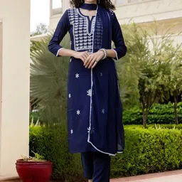Navlik Women Embroidered Regular Thread Work Kurta with Trousers & With Dupatta-picture-22