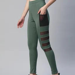 Blinkin Women Olive Green Rapid Dry Tights With Breathable Mesh Panels & Side Pockets-picture-40