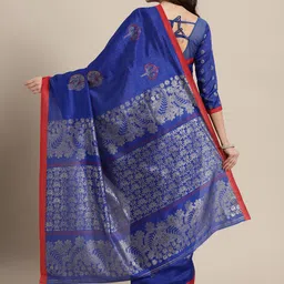 Saree mall Blue & Red Ethnic Motifs Art Silk Sarees image 2