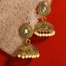 Fida Ethnic Gold-Plated Meenakari Kundan Pearl Jhumki Earrings image 2