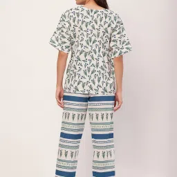 Moomaya White Cotton Floral Print Top With Pyjamas image 2