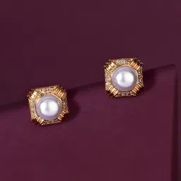 Fida Luxurious Gold-Plated White Pearl Stud Earrings image 2