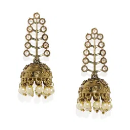 Fida Ethnic Traditional Gold Stone Embellished Jhumki Earrings image 2