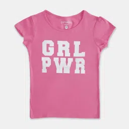 Pantaloons Junior Pink & White Cotton Printed T-Shirts image 2