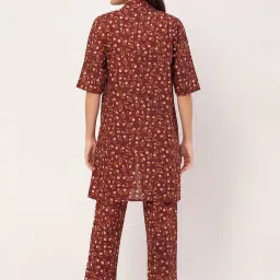 Moomaya Brown Cotton Floral Print Top With Pyjamas & Shrug image 2