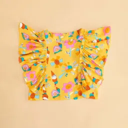 Pantaloons Junior Mustard Cotton Printed Top image 2