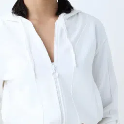 studiofit women Studiofit by Westside White Solid Hooded Jacket image 4