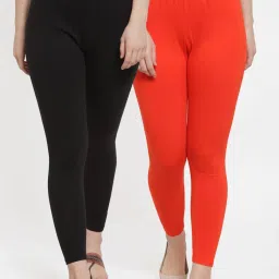 Gracit Black & Orange Mid Rise Leggings - Pack Of 2 image 1
