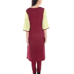 PATRORNA Cream & Maroon Regular Fit Kurta image 2