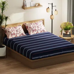 Bianca Classic Feel Pink & Blue Fabric 152 TC 120 GSM Double Fitted Bedsheet With 2 Pillow Covers image 2