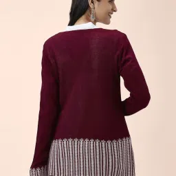 Rangmanch by Pantaloons Maroon Knitted Cardigans image 2