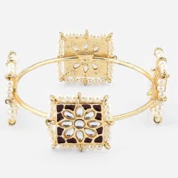 Fida Maroon Enamelled Kundan Beads Gold-Plated Square Bangles for Women - Set of 2 image 2
