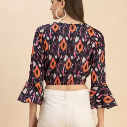 Moomaya Black & Orange Printed Crop Top image 2
