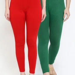 Gracit Red & Green Mid Rise Leggings - Pack Of 2 image 1