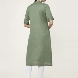 Rangmanch by Pantaloons Olive Green Cotton Embroidered A Line Kurta image 2