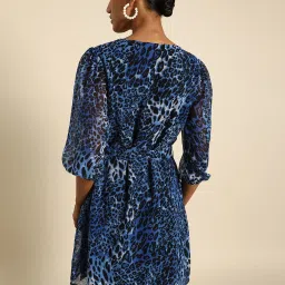 DODO & MOA Blue & Black Animal Print Wrap Dress image 2