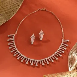 Zaveri Pearls Rose Gold Tone Dazzling Cubic Zirconia Brass Necklace & Earring Set-ZPFK17250-picture-29