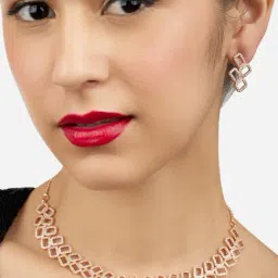 Zaveri Pearls Rose Gold Tone Dazzling Cubic Zirconia Brass Necklace & Earring Set-ZPFK17251-picture-28