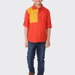 Fabindia Boys Orange & Yellow Cotton Printed Shirt image 5