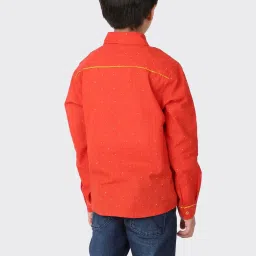 Fabindia Boys Orange & Yellow Cotton Printed Shirt image 2