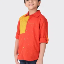 Fabindia Boys Orange & Yellow Cotton Printed Shirt image 3