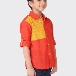 Fabindia Boys Orange & Yellow Cotton Printed Shirt image 4