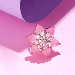 Zaveri Pearls Pink Dazzling Cubic Zirconia Party Bling Statement Brass Ring-ZPFK16109 image 2