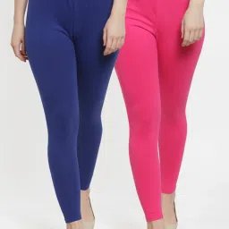 Gracit Blue & Pink Mid Rise Leggings - Pack Of 2 image 1