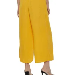PATRORNA Mustard Cotton Blend Relaxed Fit Mid Rise Capris image 2