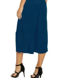 PATRORNA Teal Cotton Blend Relaxed Fit High Rise Capris image 2