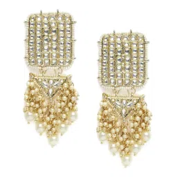 Zaveri Pearls Gold Tone Kundan & Pearls Traditional Dangler Earrings - ZPFK10313 image 2