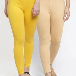 Gracit Yellow & Skin Mid Rise Leggings - Pack Of 2 image 1